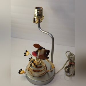 Whimsical Cute Metal Kinetic Springy Brown Beige Silver Dog Sculpture Table Lamp
